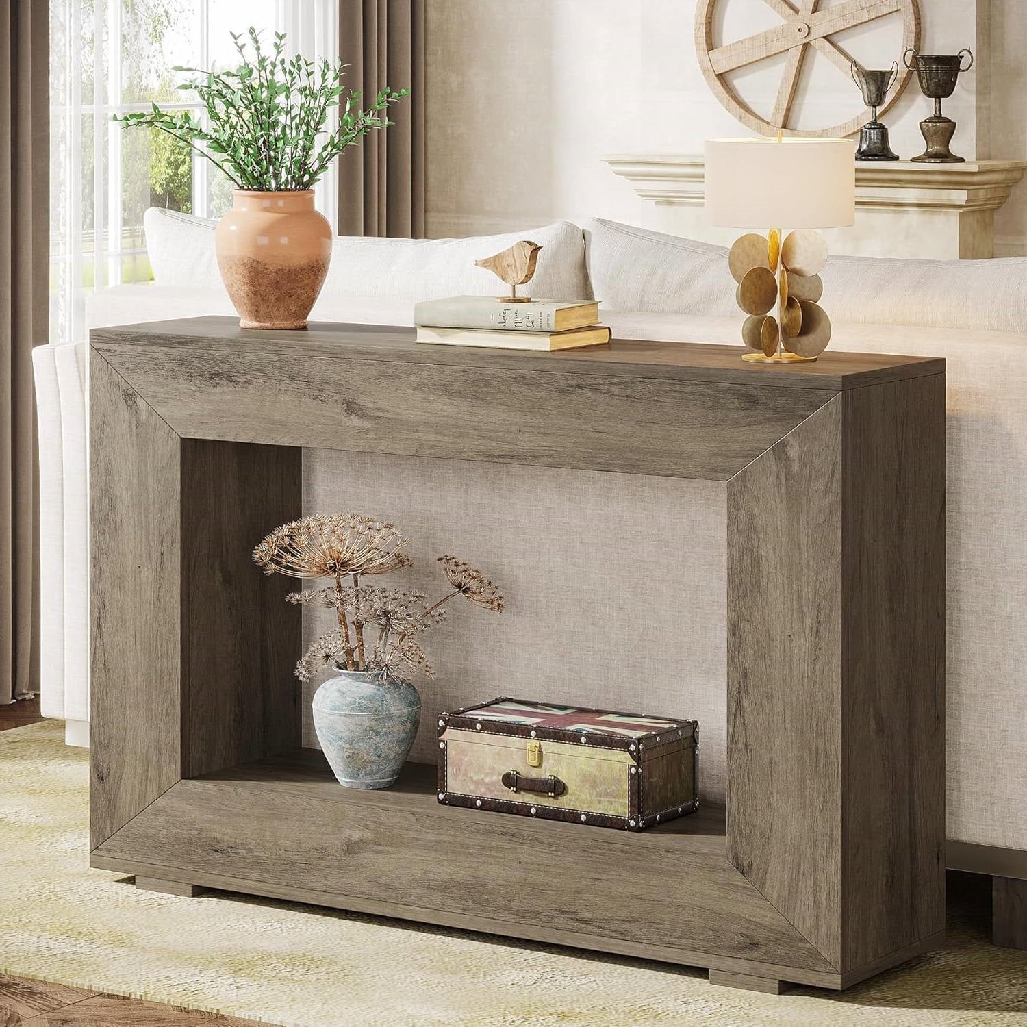 Modern Farmhouse 47-inch Long Entryway / Console Table in Grey Wood Finish