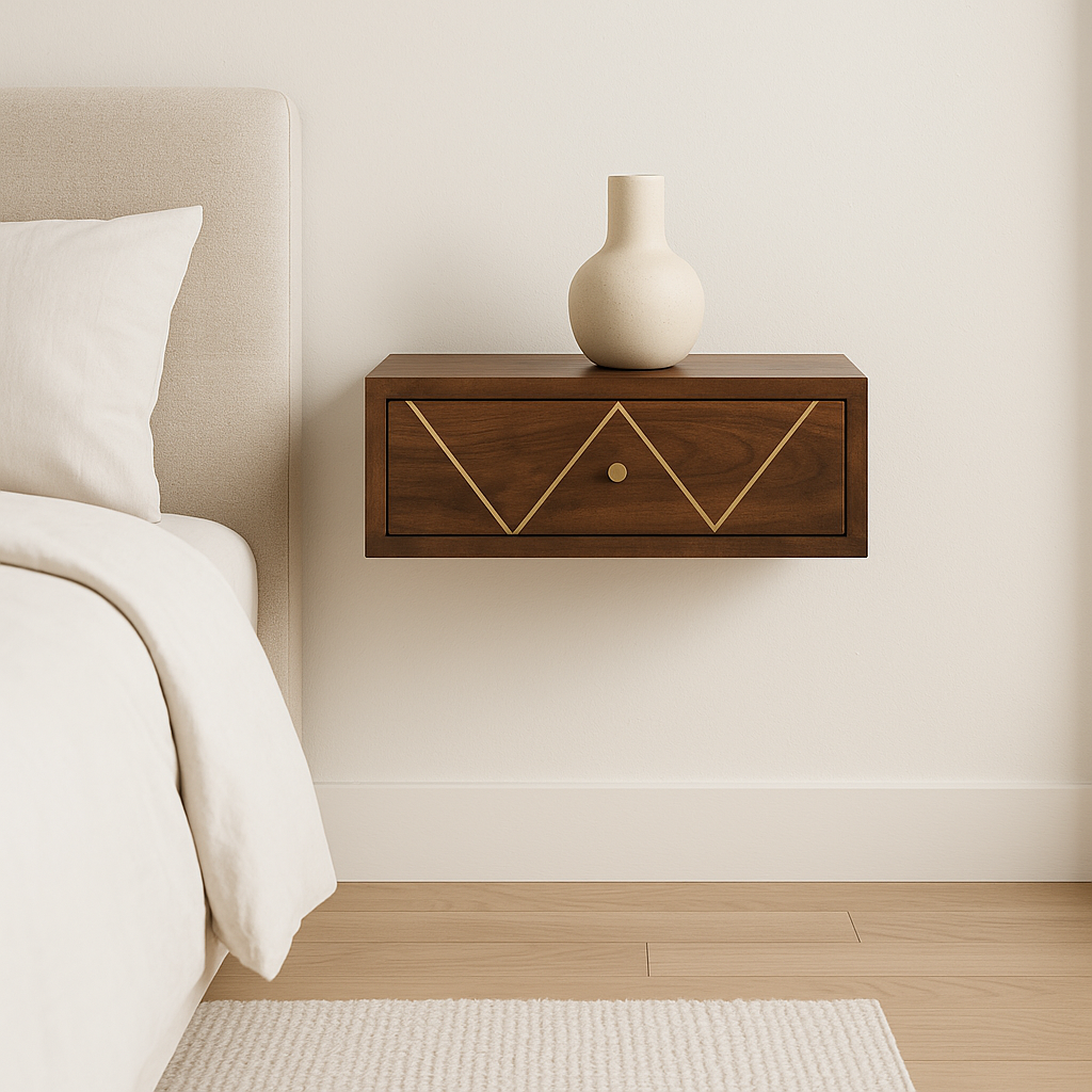 Floating Chestnut Brass Nightstand
