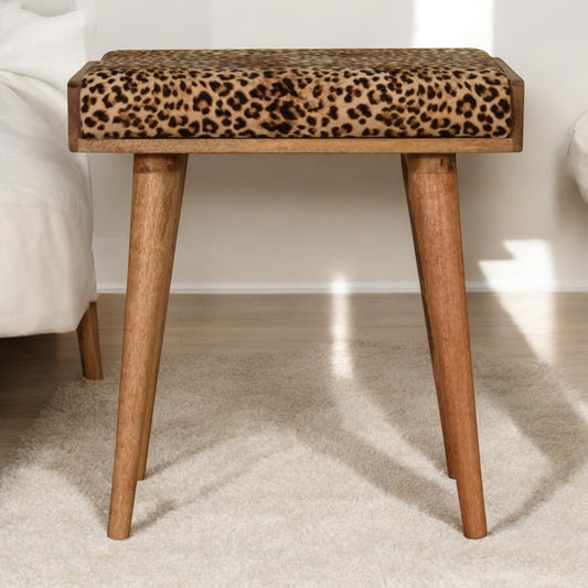 Leopard Velvet Tray Style Footstool