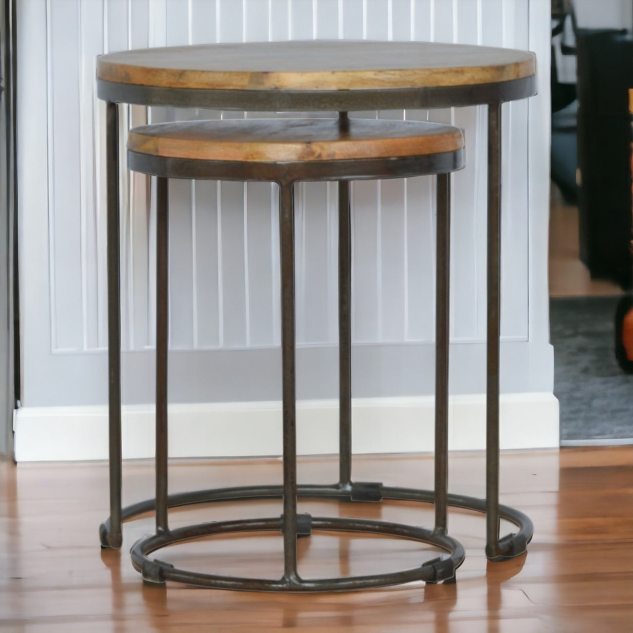 Round Stool Set of 2 with Iron Base
