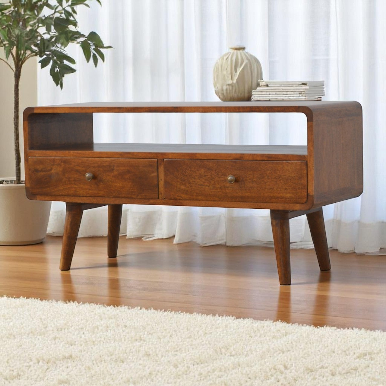 Curved Chestnut Media Unit
