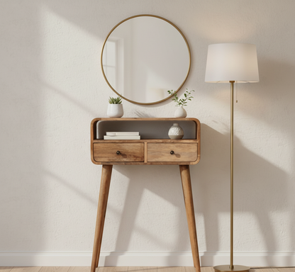 Mini Curved Oak-ish Console Table