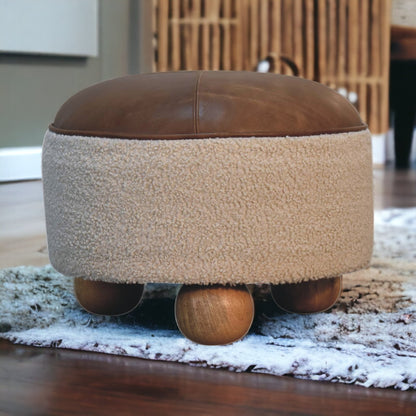 Cream Boucle Buffalo Footstool