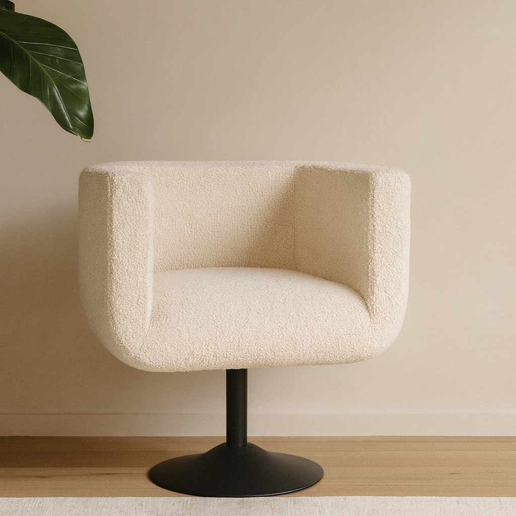 Cream Boucle Swivel Chair