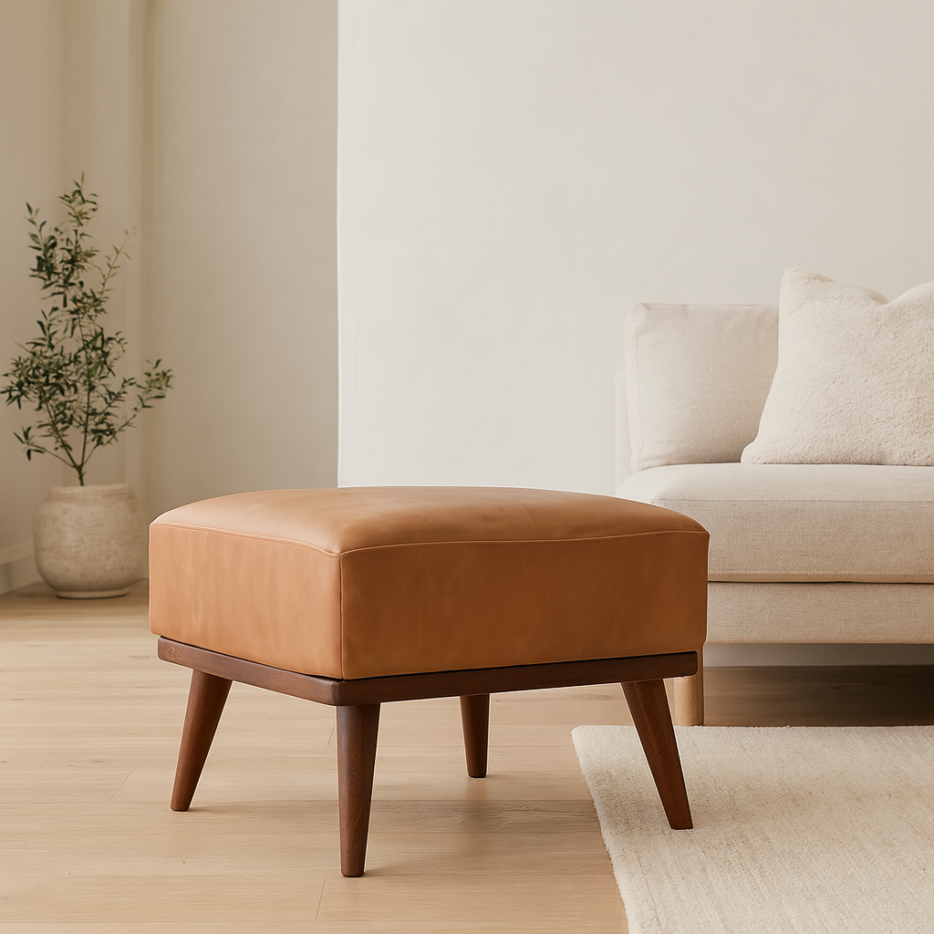 Tan Buffalo Leather Tan Footstool