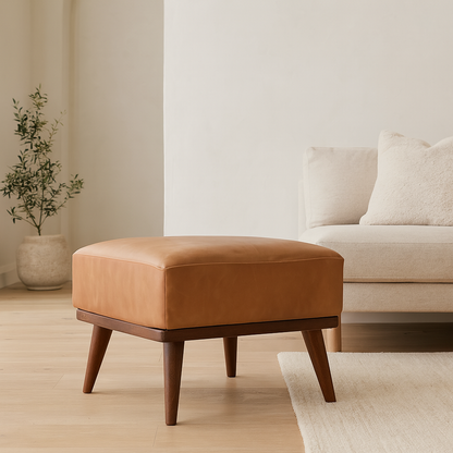 Tan Buffalo Leather Tan Footstool