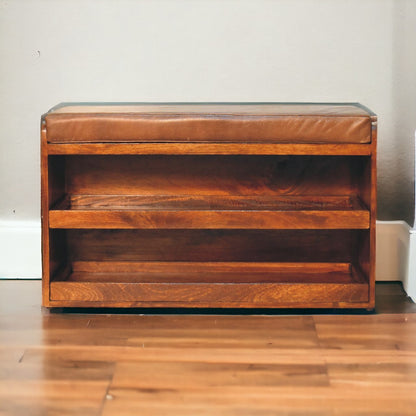 Buffalo Hide Pull out Chestnut Shoe Storage Bench