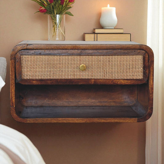 Chestnut Wall Mounted Open Woven Bedside