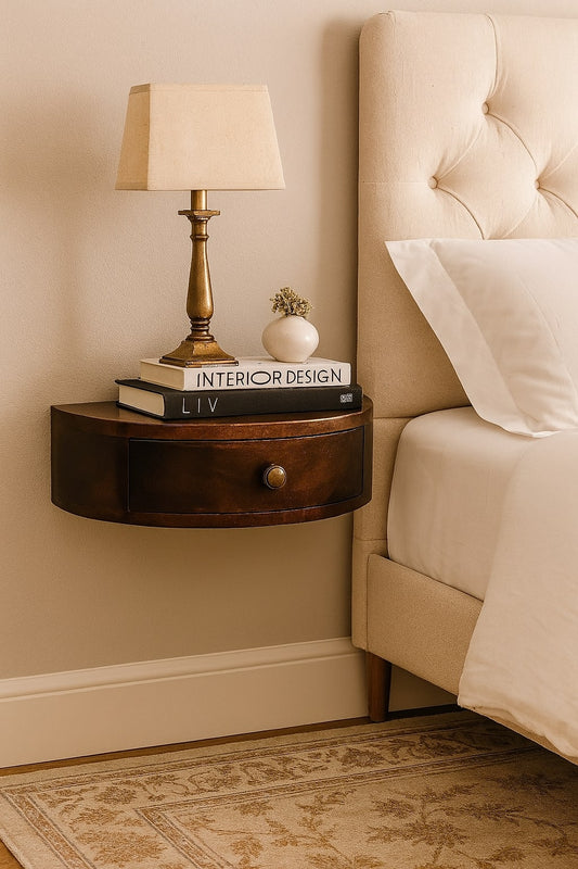 California Walnut Wall Mounted Rounded Bedside