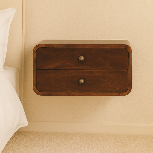 Curved California Walnut Wall Mounted Bedside