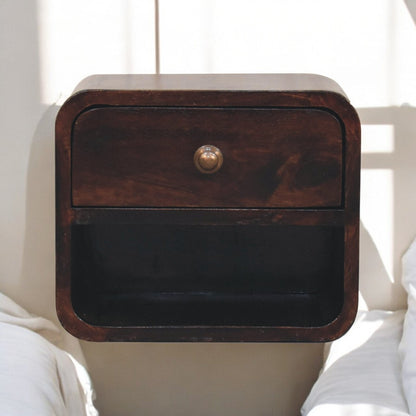 Mini Curved California Walnut Wall Mounted Bedside with Open Slot