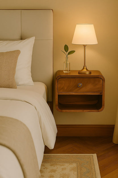 Mini Honey Caramel Wall Mounted Bedside with Open Slot