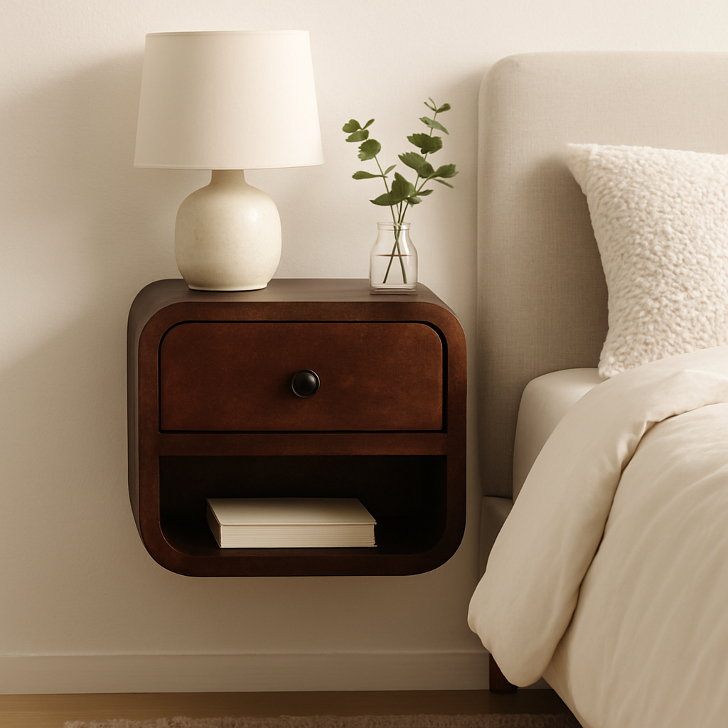 Extra Mini Curved Chestnut Bedside with Open Slot