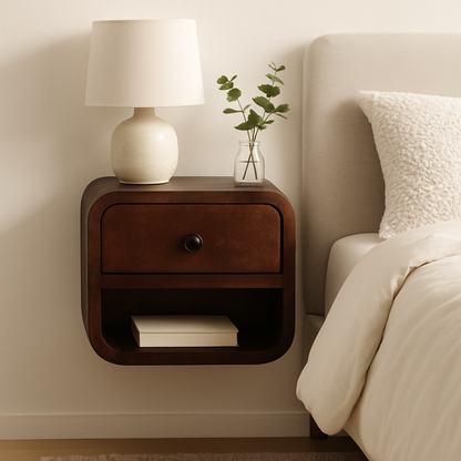 Extra Mini Curved Chestnut Bedside with Open Slot