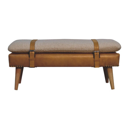 BouclÃ© Buffalo Hide Tan Leather Bench