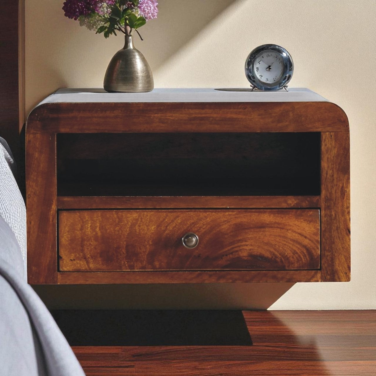 Chunky Chestnut 1 Drawer Wall Mounted Nightstand