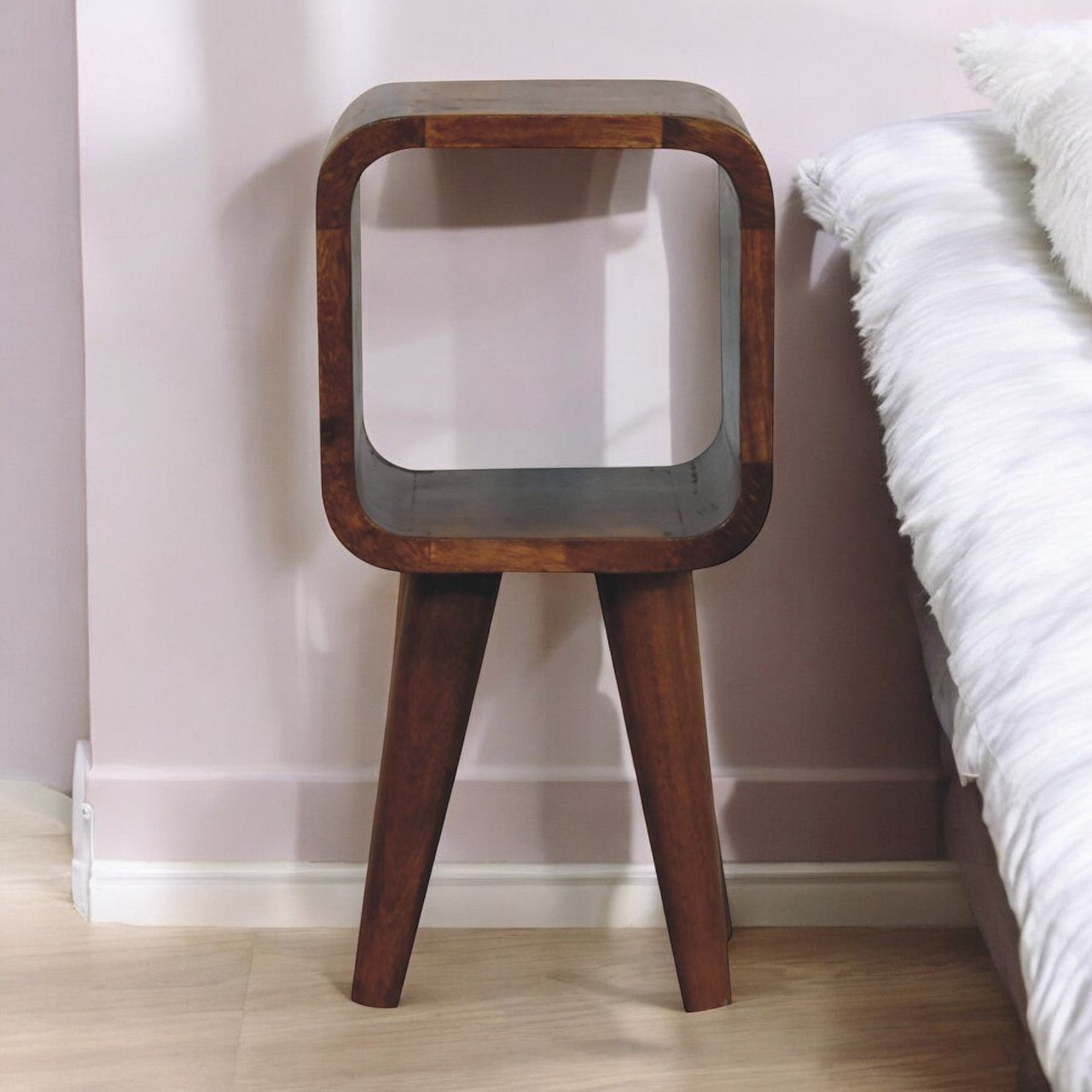 Extra Mini Minimalist Open Curved Chestnut Bedside