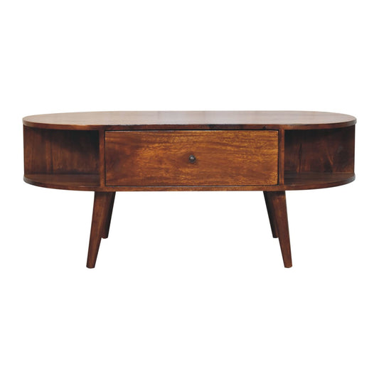 Chestnut Oval Coffee Table with 2 Drawer