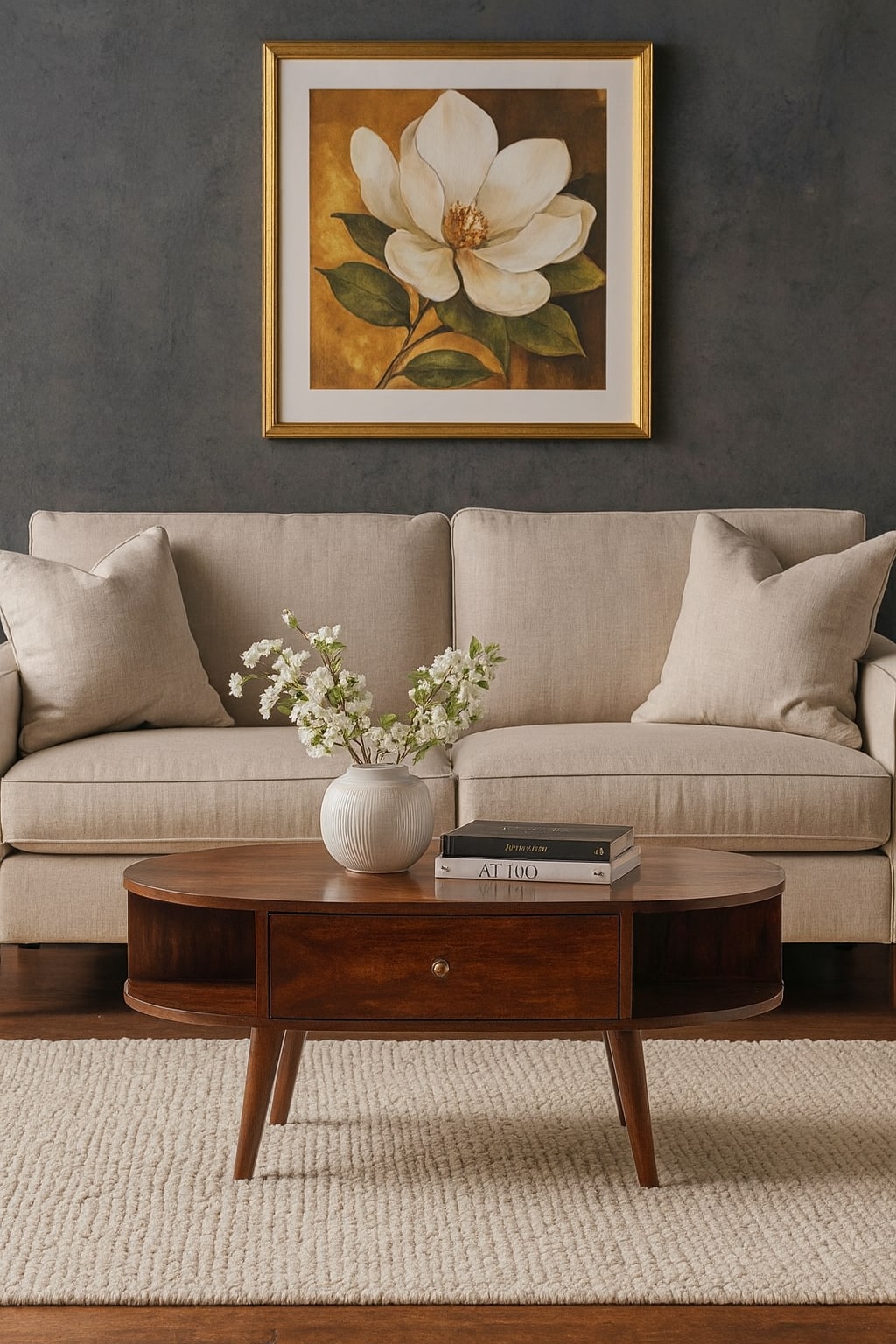 Chestnut Oval Coffee Table with 2 Drawer