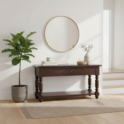 Turned Legs Cherry Console Table