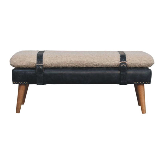 Boucle x Olive Green Leather Bench