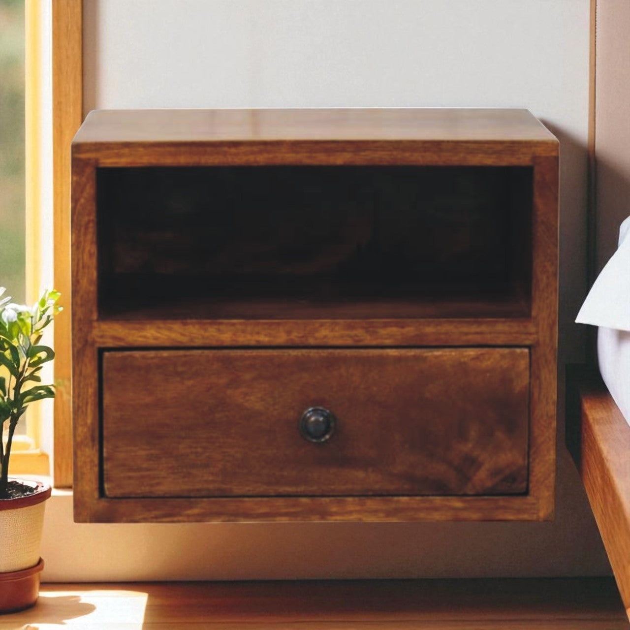 Solis 1-Drawer Chestnut Wall Mounted Nightstand