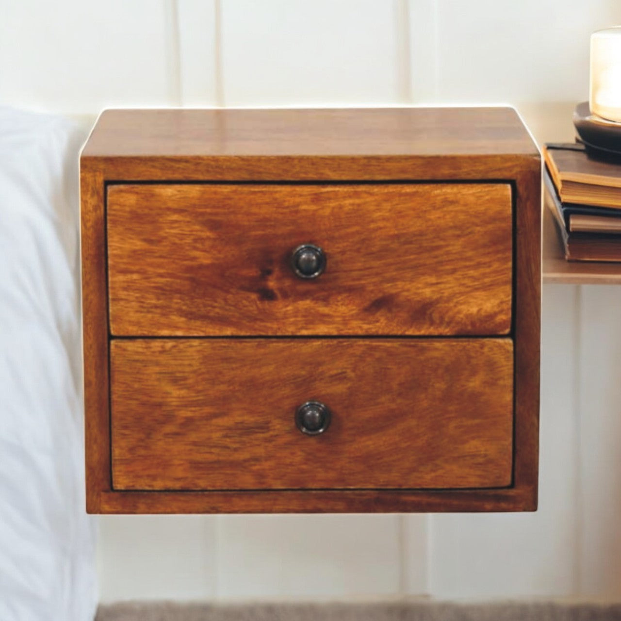 Solis 2-Drawer Chestnut Wall Mounted Nightstand