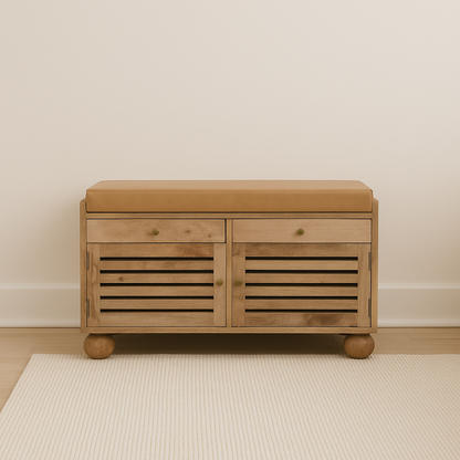 Shutter Oak-ish Shoe Rack with 2 drawers