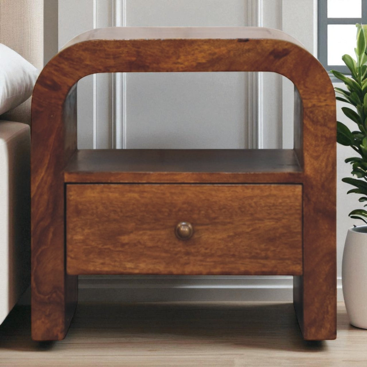 Darcy Chestnut Nightstand with Drawer and open shelf