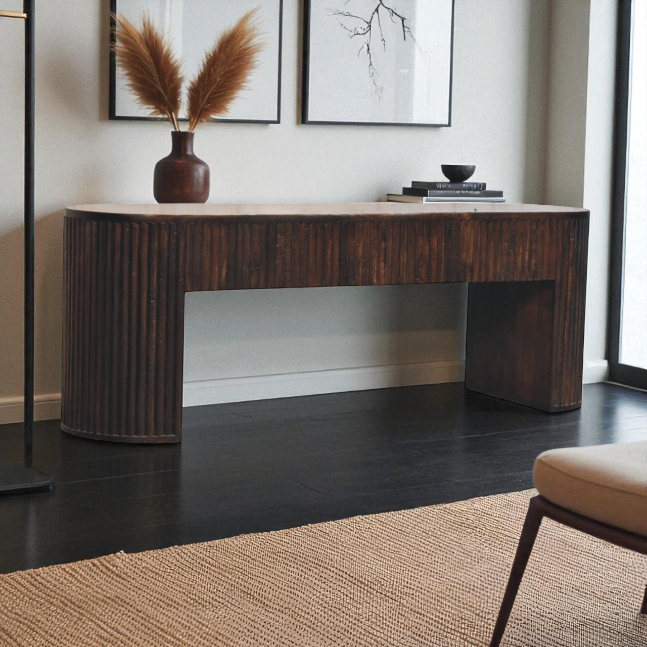 Velvet Mocha Fluted Bench