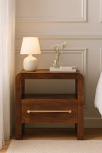Tiger Oak Open Bedside with Brass Handle