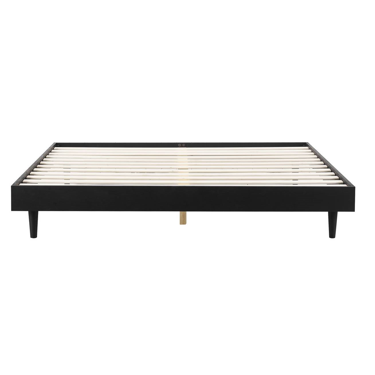 King size Mid-Century Modern Platform Bed Frame in Black Wood Finish