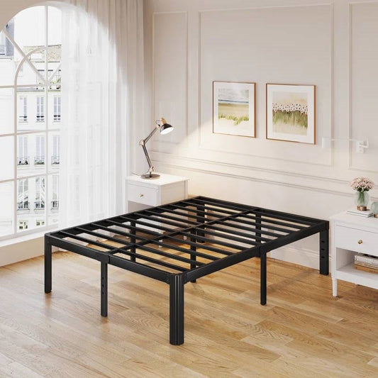 King size Heavy Duty Metal Bed Frame with Round Edge Legs - Headboard Compatible