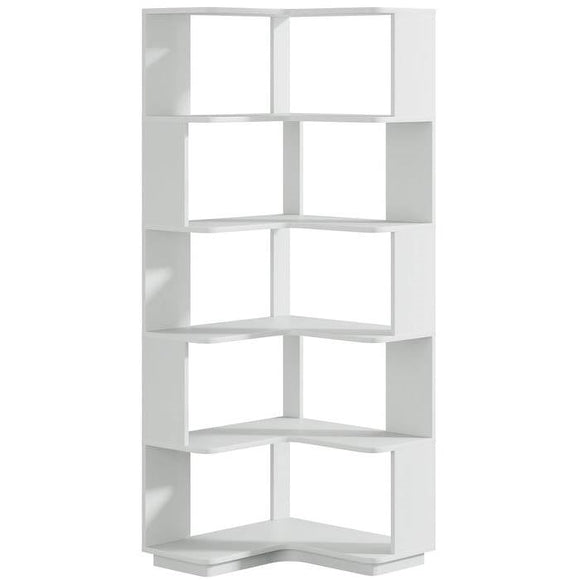 Multifunctional 6 Shelf Corner L-Shaped Bookcase in Sliver Grey Wood Finish