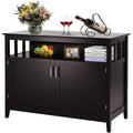 Dark Brown Wood 2-Door Dining Buffet Sideboard Cabinet with Open Storage Shelf