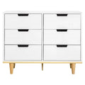 Modern Mid-Century Style 6-Drawer Double Dresser in White Natural Wood Finish
