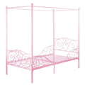 Twin size Sturdy Metal Canopy Bed in Pink