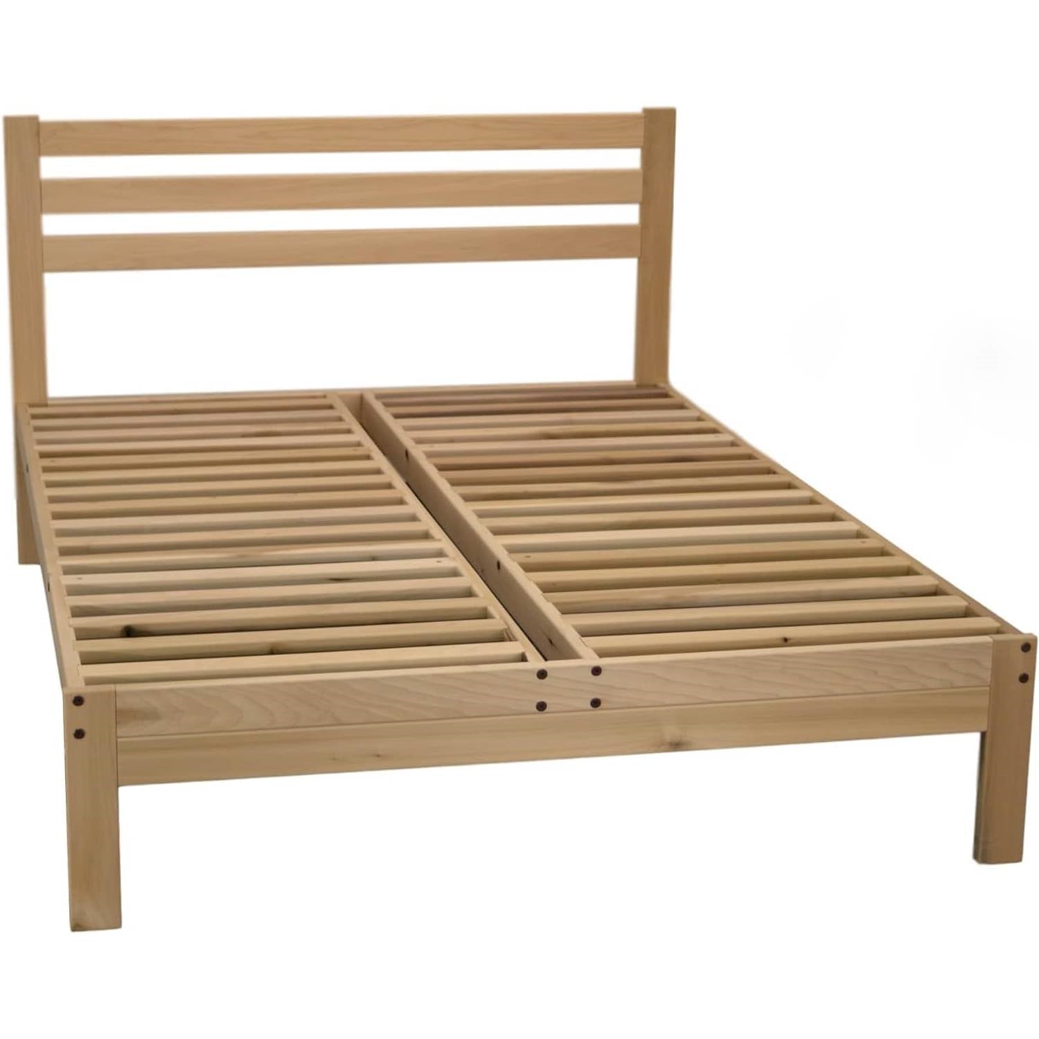 Queen size Solid Wood Platform Bed Frame with Slatted Headboard - Made in USA
