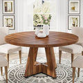 Farmhouse 47-inch Round Kitchen Dining Table in Vintage Brown Wood Finish