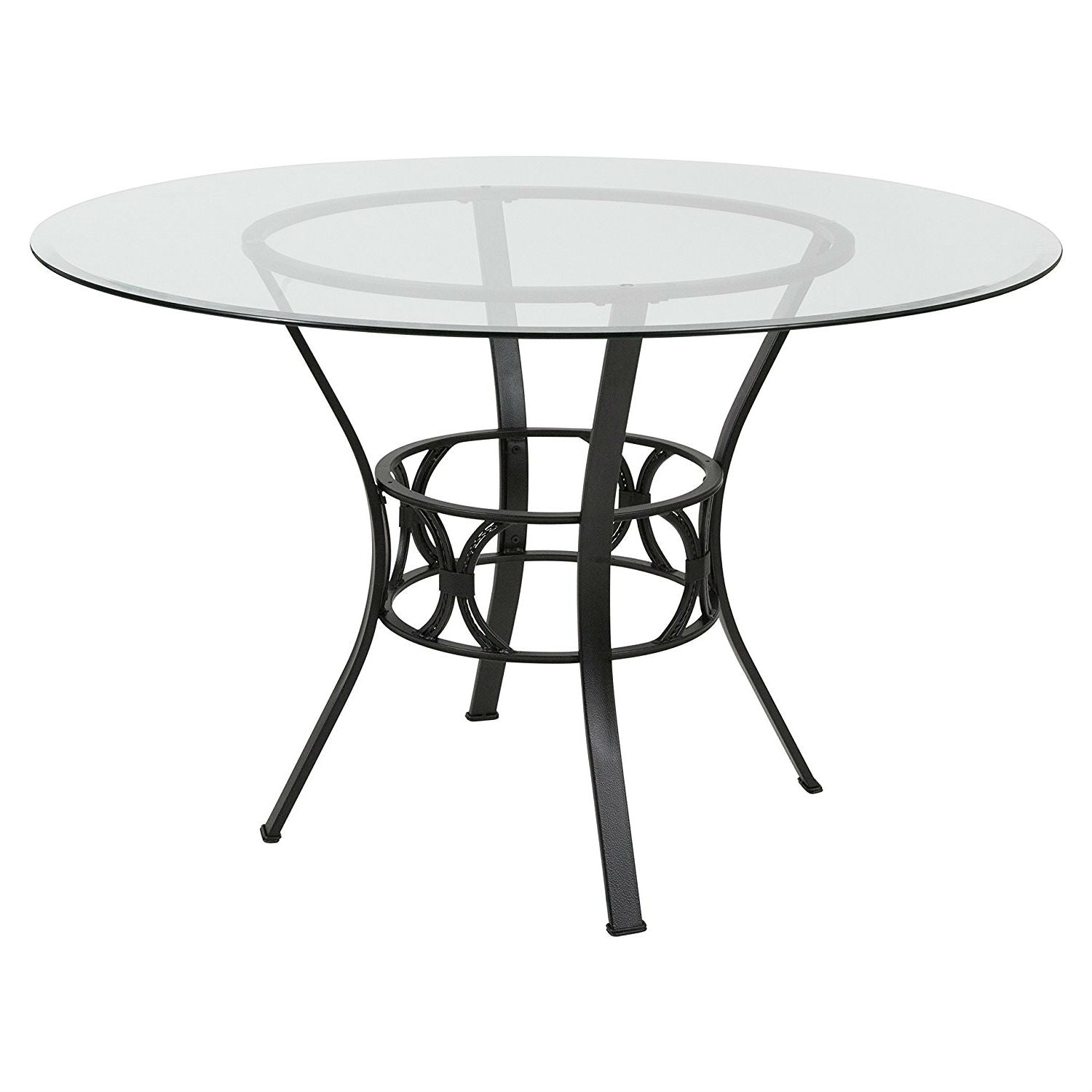 Round 48-inch Clear Glass Dining Table with Black Metal Frame