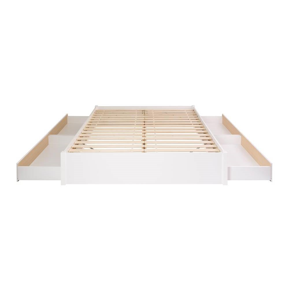 King Size 4 Drawer Storage White Wooden 4 Post Platform Bed Frame