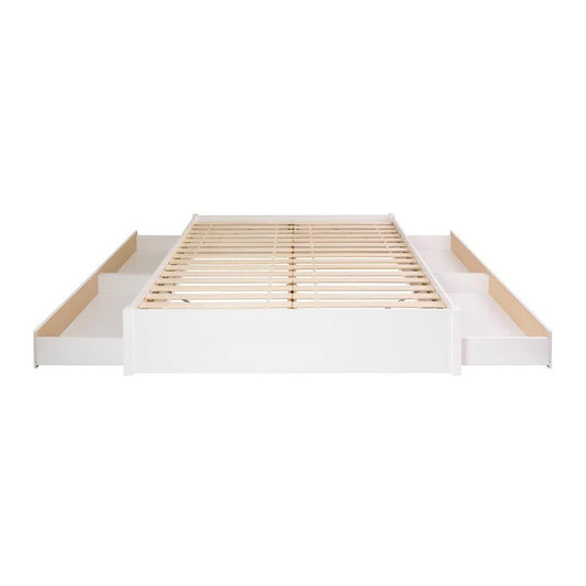 King Size 4 Drawer Storage White Wooden 4 Post Platform Bed Frame
