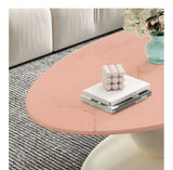 Italian Light Luxury Coffee Table for Office High-end Rock Board Smooth Tables Cream Style Unique Oval Side Table for Apartment