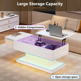 High Gloss Lift Tea Table LED Coffee Table 100x50x45cm With LED Lighting Storage Space Half-lift Table Top And Side-sliding