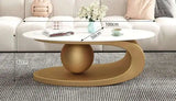 Italian Light Luxury Coffee Table for Office High-end Rock Board Smooth Tables Cream Style Unique Oval Side Table for Apartment