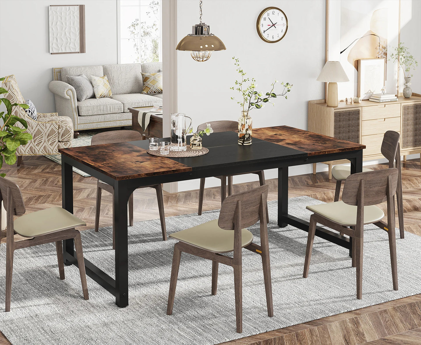 Tribesigns Dining Table, Industrial Kitchen Table for 6-8 Person, Rectangular Dinner Table for Dining Room