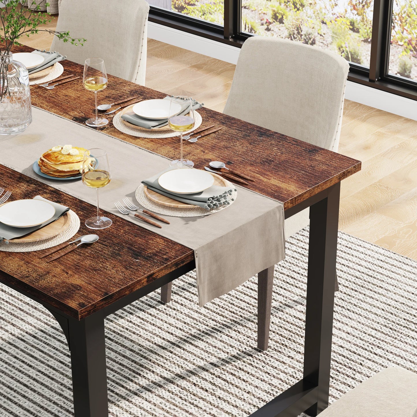 Tribesigns Dining Table, Industrial Kitchen Table for 6-8 Person, Rectangular Dinner Table for Dining Room