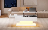 High Gloss Lift Tea Table LED Coffee Table 100x50x45cm With LED Lighting Storage Space Half-lift Table Top And Side-sliding