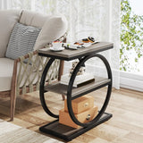 End Table with 3 Storage Shelves, Industrial Small Sofa Side Table, Slim Nightstand and Bedside Table