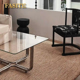 Transparent square glass coffee table, stainless steel low table